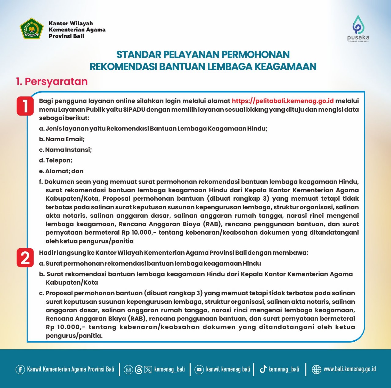 Standar Pelayanan Permohonan Rekomendasi Bantuan Lembaga Keagamaan (1)